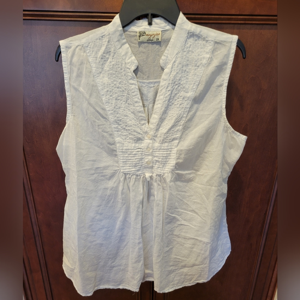 Magazine Lady Cotton Sleeveless Tunic Top Sz 1X Modcloth White